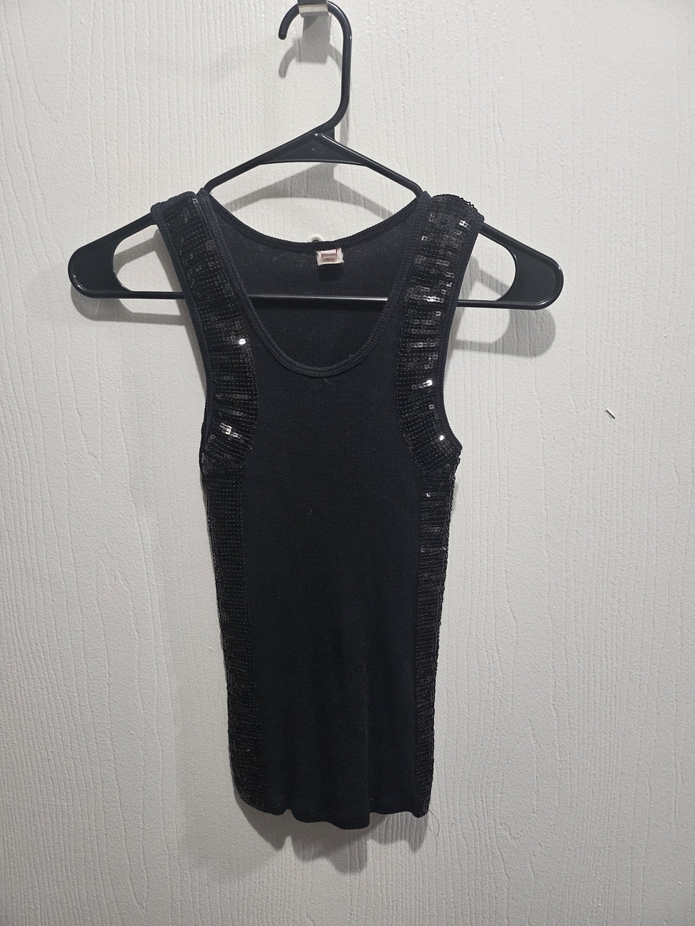 Black Sequin Trim Tank Top